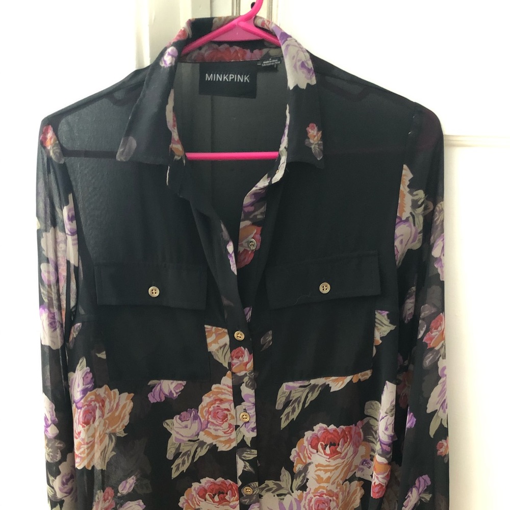 Sheer floral button up